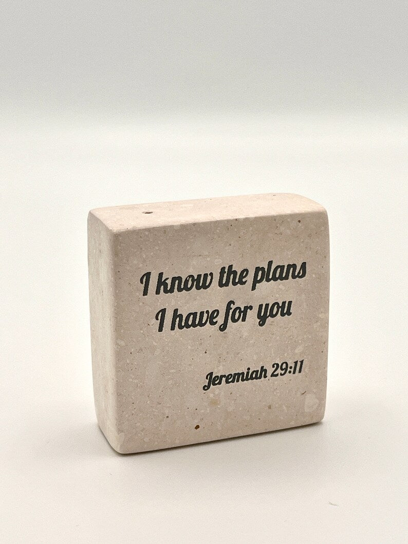 Hand-Carved Soapstone Scripture 2" by 2" - Bible Verse Jeremiah 29:11