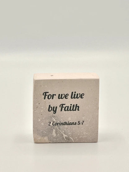 Hand-Carved Soapstone Scripture 2" by 2" - Bible Verse 2 Corinthians 5:7