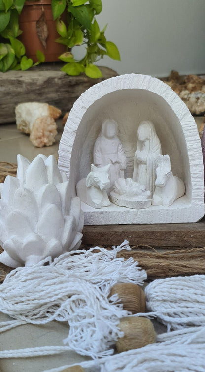 Hand-Carved "Minimalist" Nativity 6 piece set with manger included - Handmade from Soapstone - Each piece and set is unique