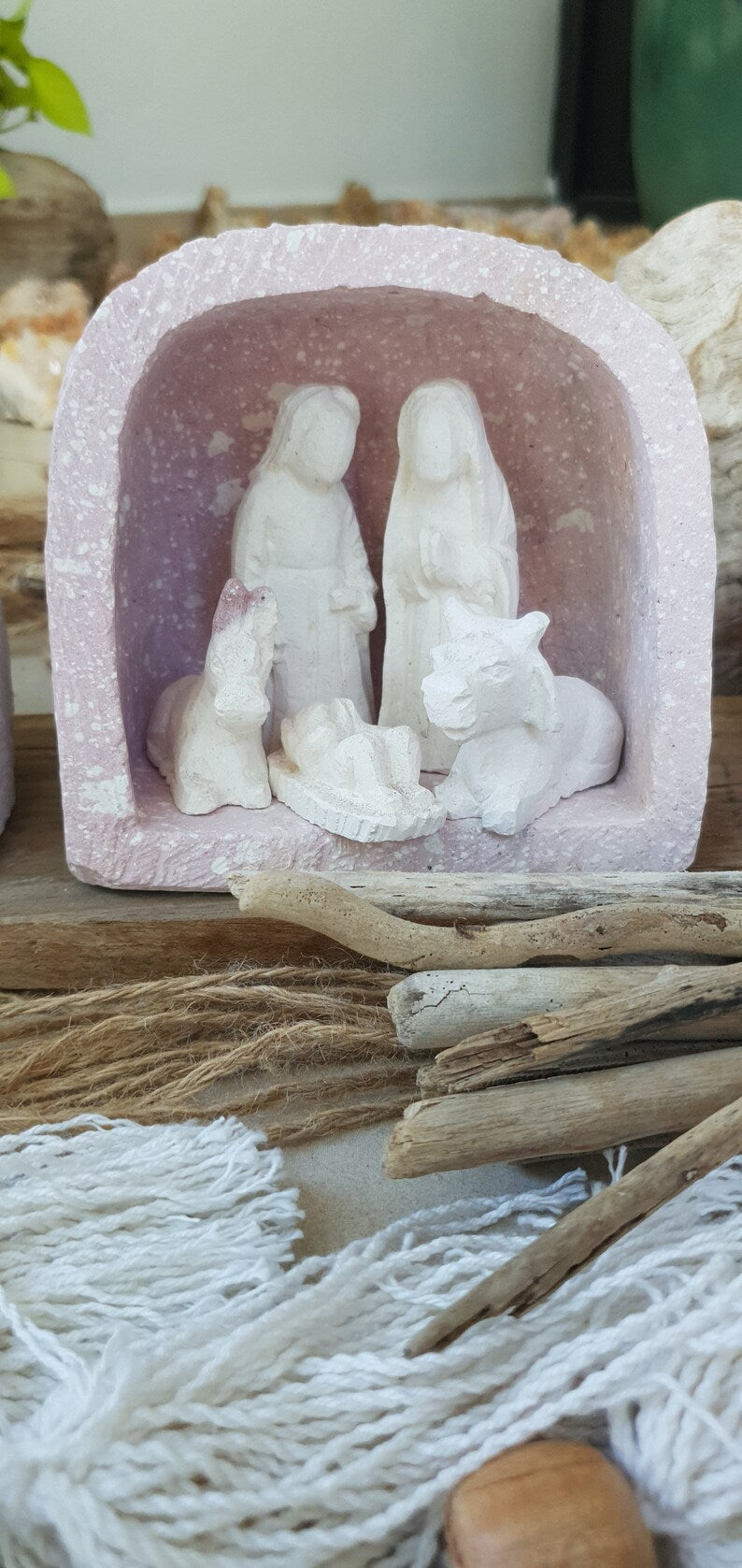 Hand-Carved "Minimalist" Nativity 6 piece set with manger included - Handmade from Soapstone - Each piece and set is unique