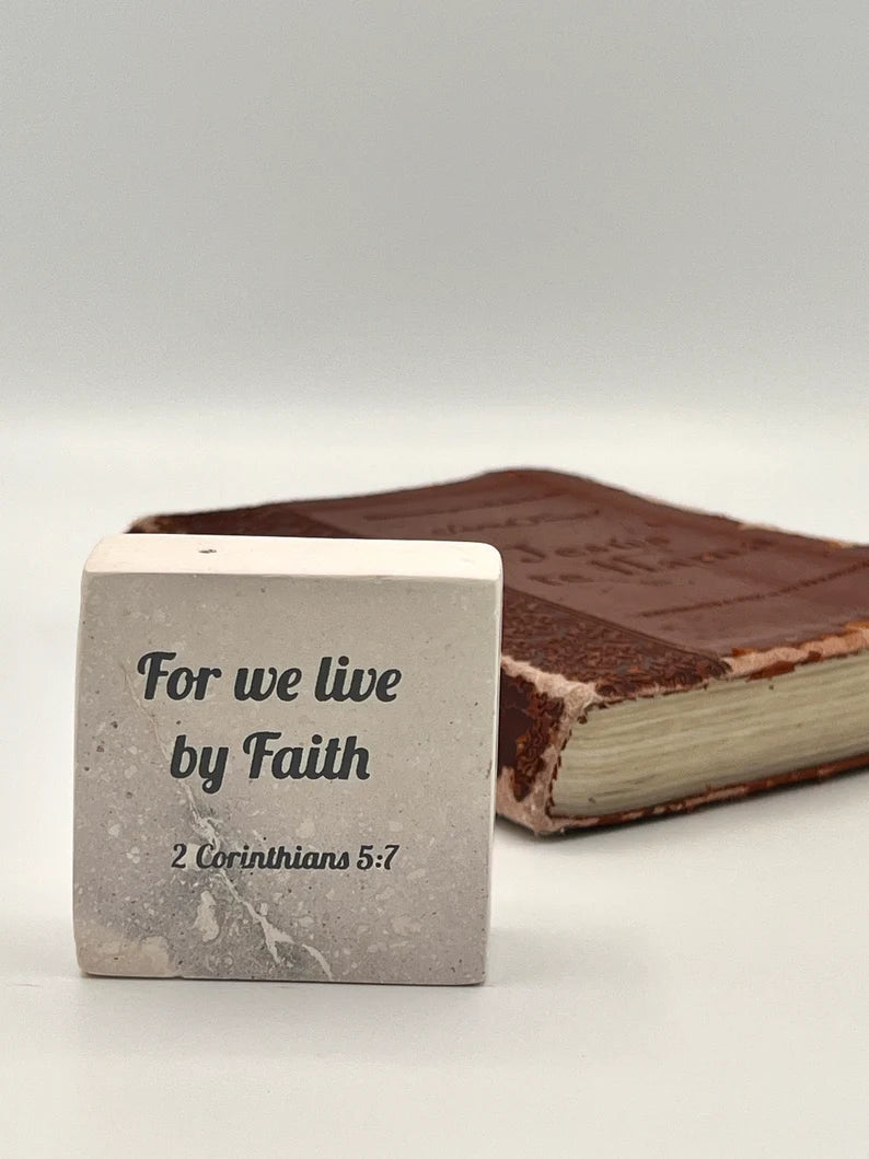 Hand-Carved Soapstone Scripture 2" by 2" - Bible Verse 2 Corinthians 5:7