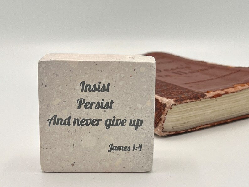 Hand-Carved Soapstone Scripture 2" by 2" - Bible Verse James 1:4