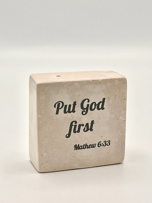 Hand-Carved Soapstone Scripture 2" by 2" - Bible Verse Mathew 6:33