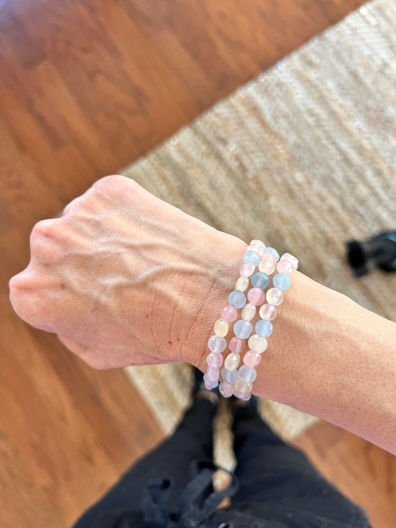 Stone "Candy Agate" Trio bracelet set with Faceted Agate Stone