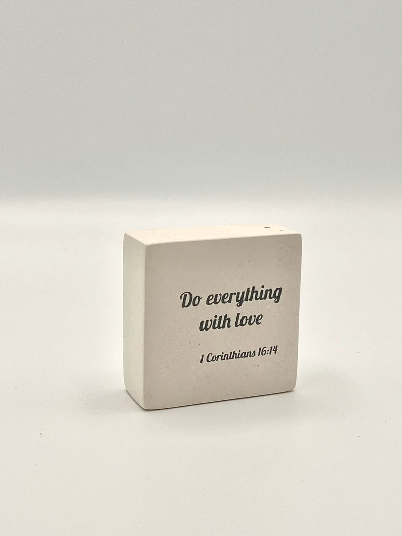 Hand-Carved Soapstone Scripture 2" by 2" - Bible Verse 1 Corinthians 16:14