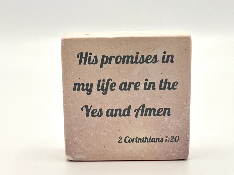 Hand-Carved Soapstone Scripture 3" by 3" - Bible Verse 2 Corinthians 1:20