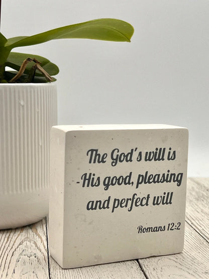 Hand-Carved Soapstone Scripture 3" by 3" - Bible Verse Romans 12:2