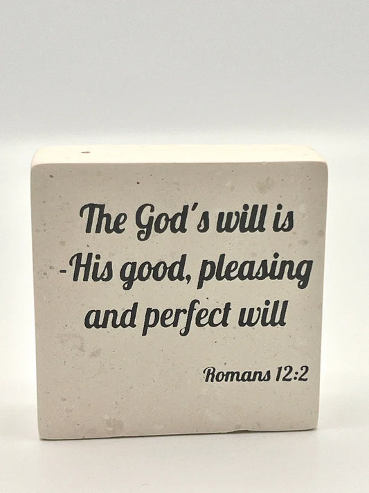 Hand-Carved Soapstone Scripture 2" by 2" - Bible Verse Romans 12:2