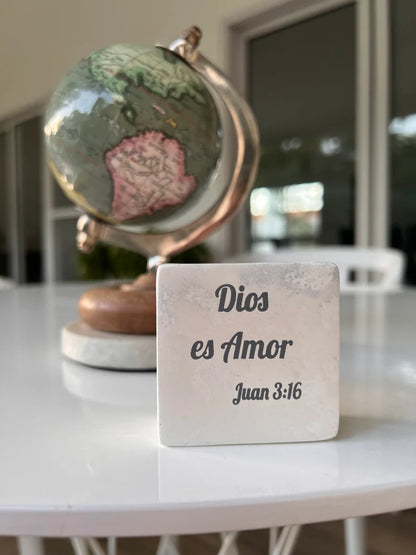 Hand-Carved Soapstone Scripture 3" by 3" - Bible Verse Juan 3:16 - Español