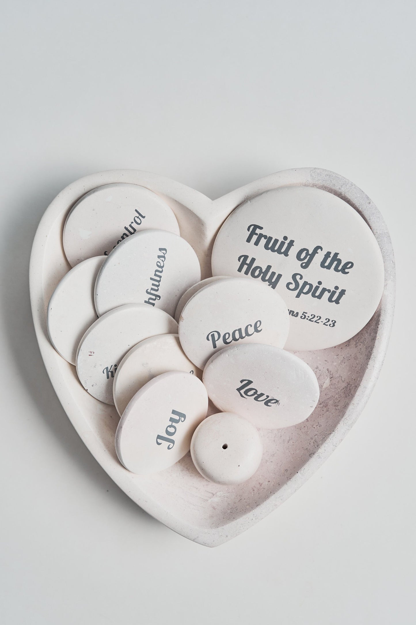 Hand-Carved Soapstone Heart - Fruits of The Holy Spirit - 9 piece set