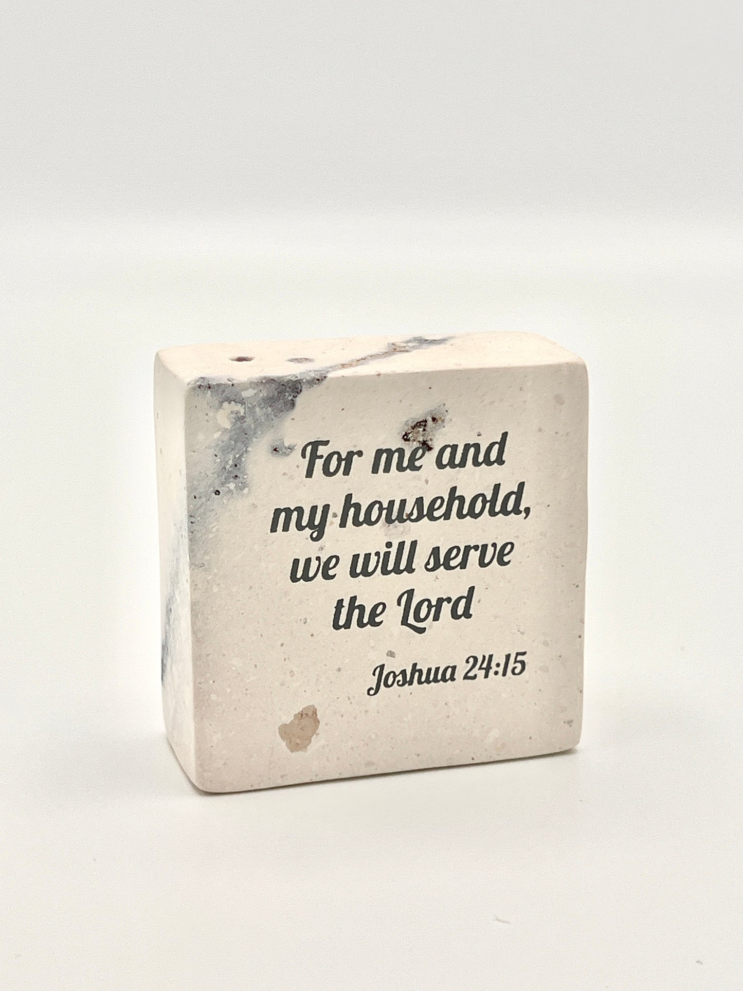 Hand-Carved Soapstone Scripture 2" by 2" - Bible Verse Joshua 24:15