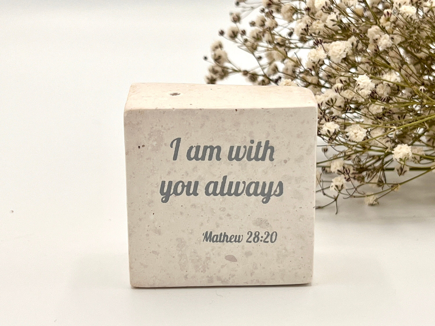 Hand-Carved Soapstone Scripture 2" by 2" - Bible Verse Mathew 28:20