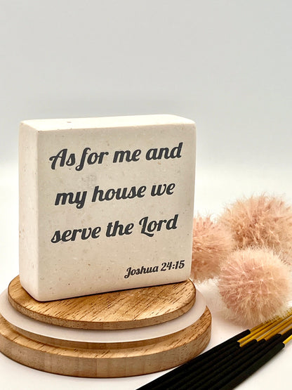 Hand-Carved Soapstone Scripture 3" by 3" - Bible Verse Joshua 24:15