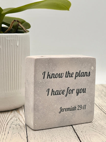 Hand-Carved Soapstone Scripture 3" by 3" - Bible Verse Jeremiah 29:11