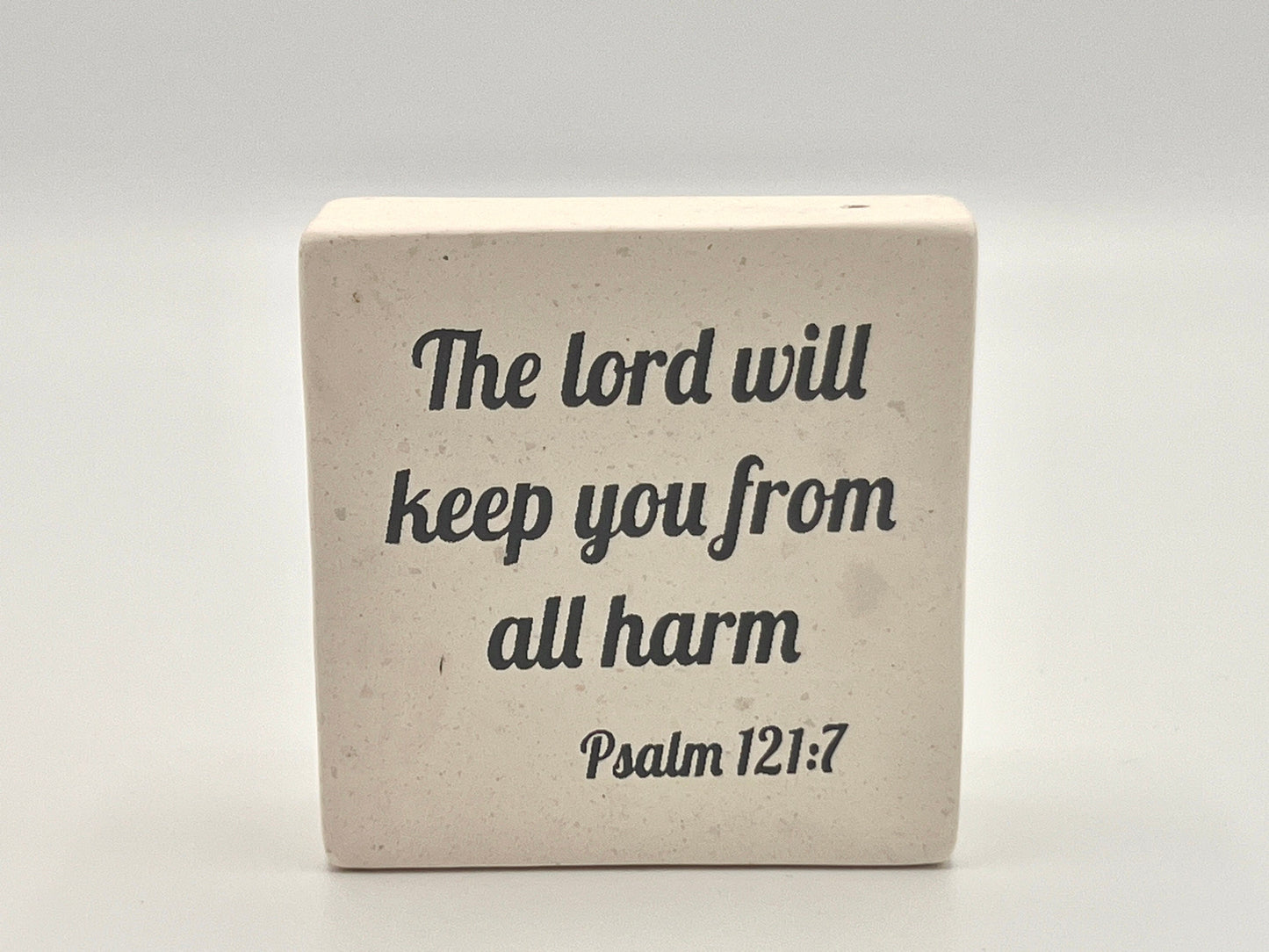 Hand-Carved Soapstone Scripture 3" by 3" - Bible Verse Psalms 121:7