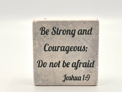 Hand-Carved Soapstone Scripture 3" by 3" - Bible Verse Joshua 1:9