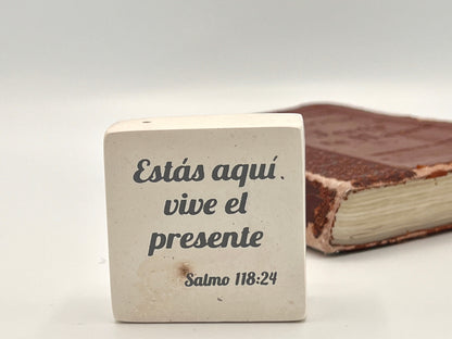 Hand-Carved Soapstone Scripture 2" by 2" - Bible Verse Salmos 118:24 - Español