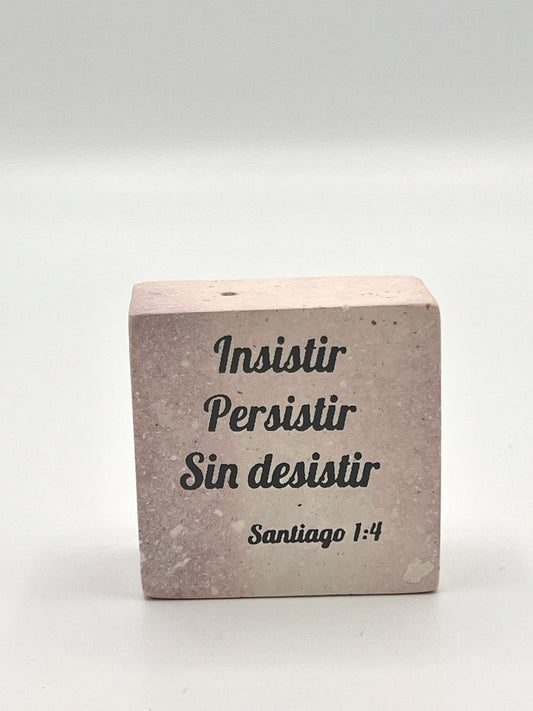 Hand-Carved Soapstone Scripture 2" by 2" - Bible Verse Santiago 1:4 - Español