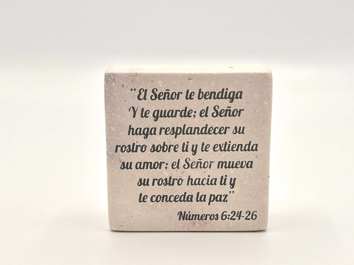 Hand-Carved Soapstone Scripture 3" by 3" - Bible Verse Números 6:24-26 - Español
