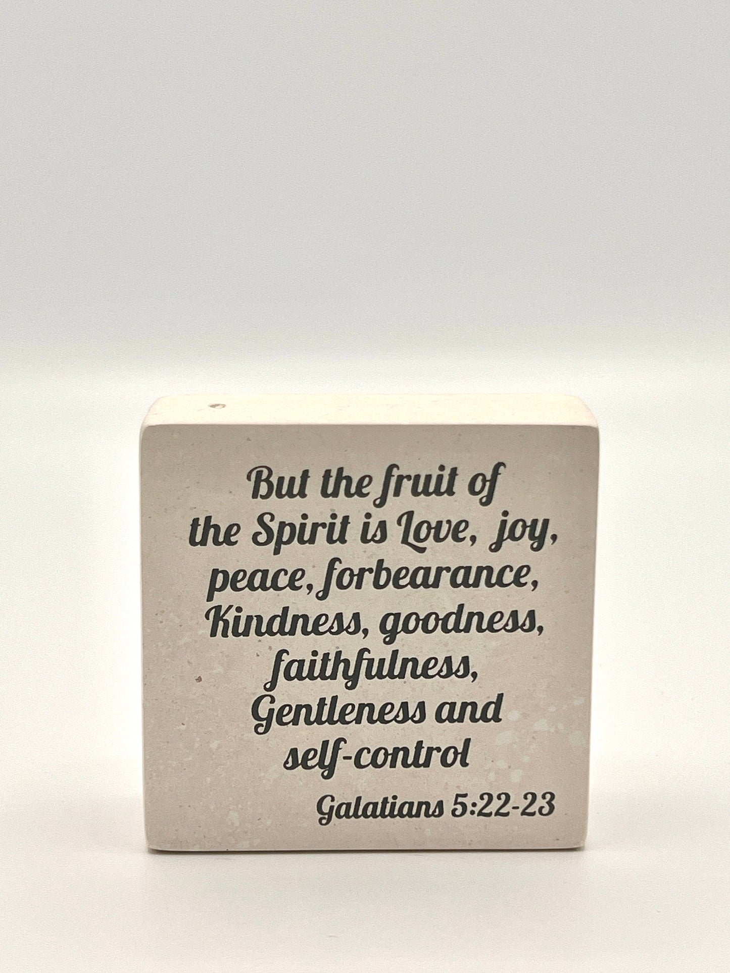 Hand-Carved Soapstone Scripture 3" by 3" - Bible Verse Galatians 5:22-23