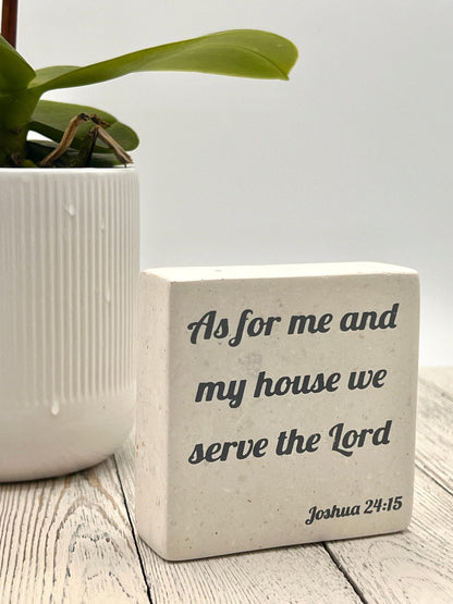 Hand-Carved Soapstone Scripture 3" by 3" - Bible Verse Joshua 24:15