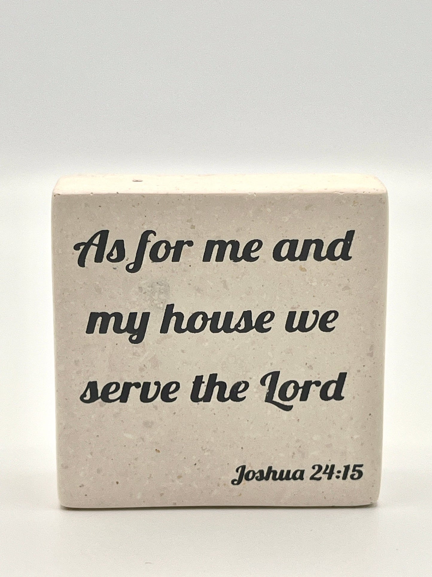 Hand-Carved Soapstone Scripture 3" by 3" - Bible Verse Joshua 24:15