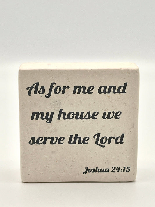 Hand-Carved Soapstone Scripture 3" by 3" - Bible Verse Joshua 24:15