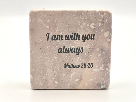 Hand-Carved Soapstone Scripture 3" by 3" - Bible Verse Mathew 28:20