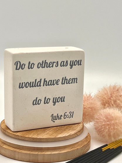 Hand-Carved Soapstone Scripture 3" by 3" - Bible Verse Luke 6:31