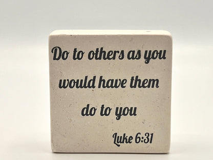 Hand-Carved Soapstone Scripture 3" by 3" - Bible Verse Luke 6:31