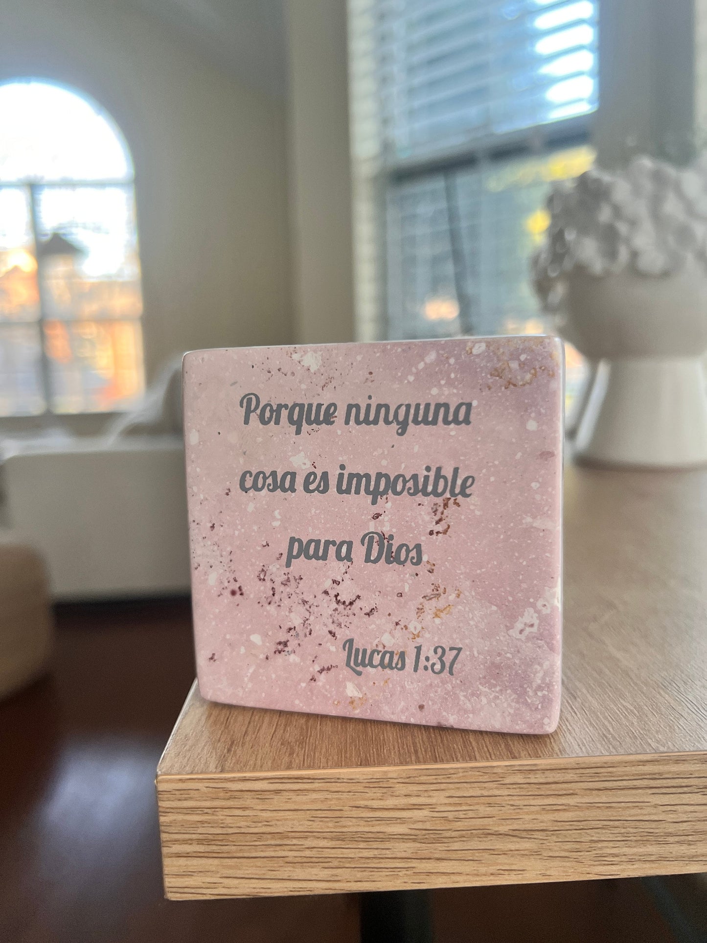 Hand-Carved Soapstone Scripture 3" by 3" - Bible Verse Lucas 1:37 - Español