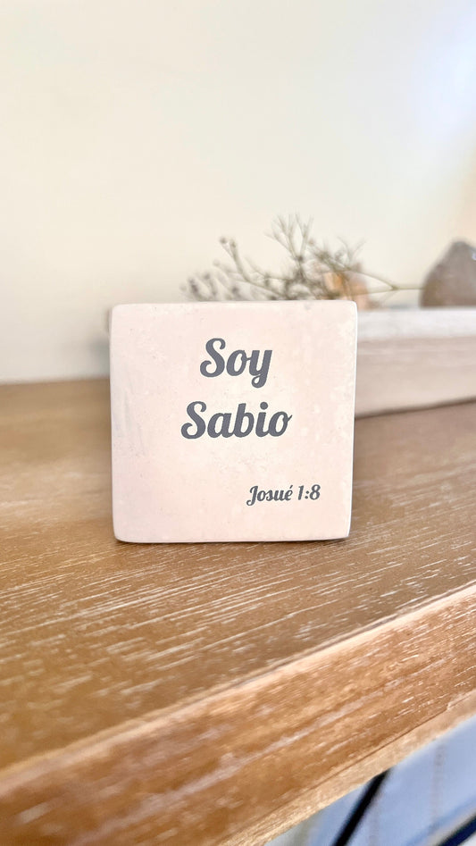 Hand-Carved Soapstone Scripture 3" by 3" - Bible Verse Josué 1:8 - Español