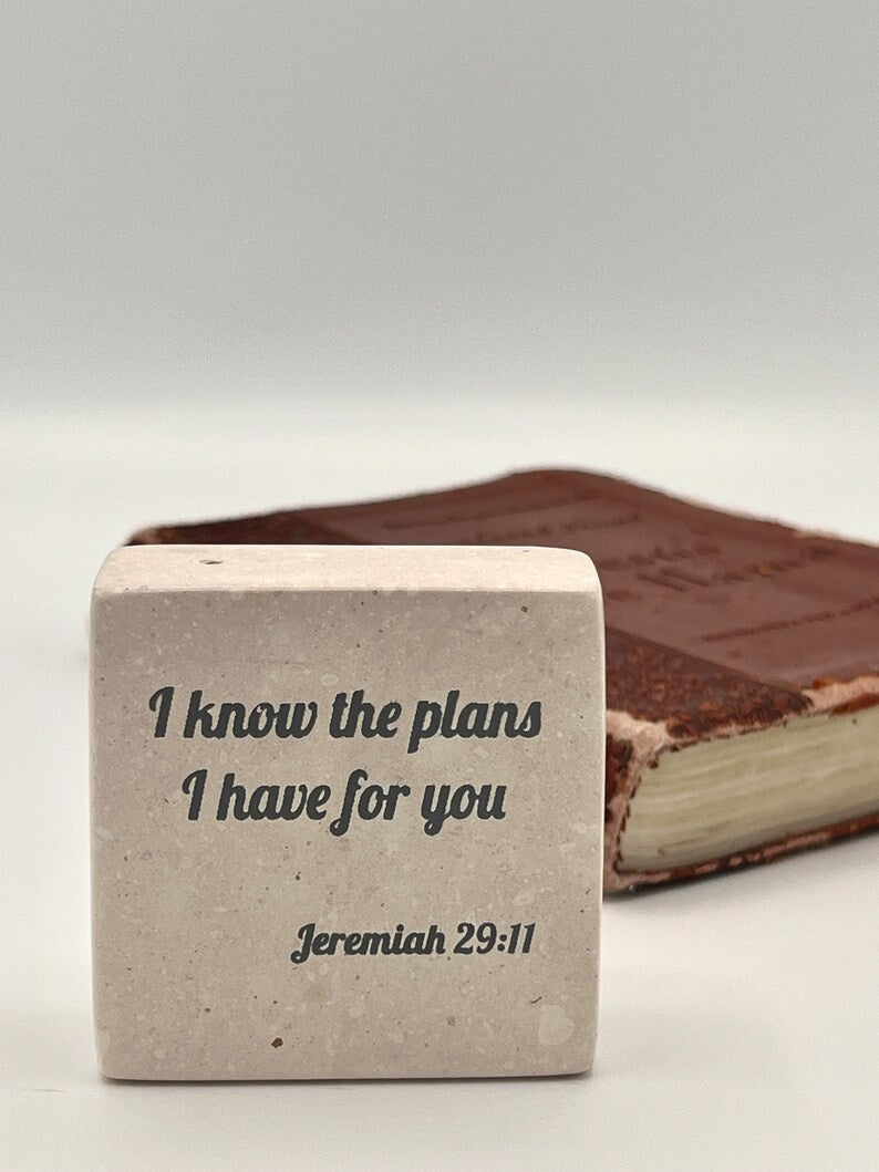 Hand-Carved Soapstone Scripture 2" by 2" - Bible Verse Jeremiah 29:11